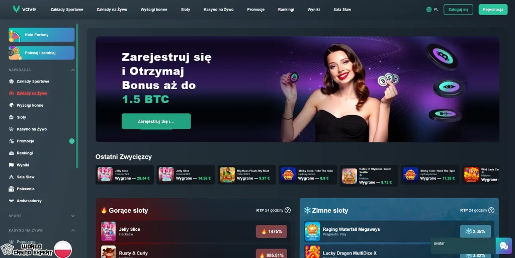 3. Vave – Król kryptowalut i wysokich stawek