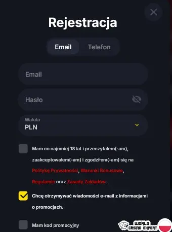 Proces rejestracji w Yep.Casino